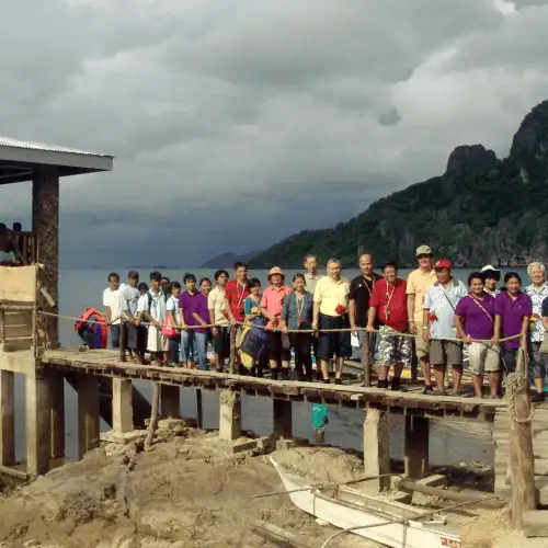 Community gathering on bridge