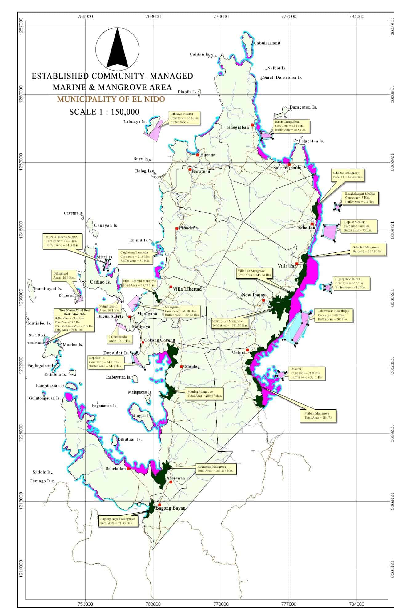 Map of CMMA sites in El Nido